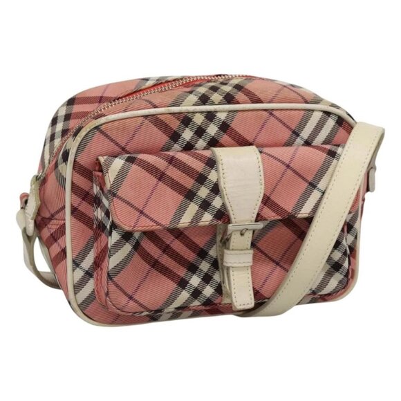 BURBERRY Nova Check Blue Label Shoulder Bag Nylon Pink Silver Auth ac3585 - Picture 1 of 16